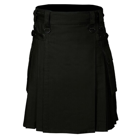 Black Utility Kilt with Adjustable Leather Straps – Traditional Men’s Wear - Picture 2 of 8